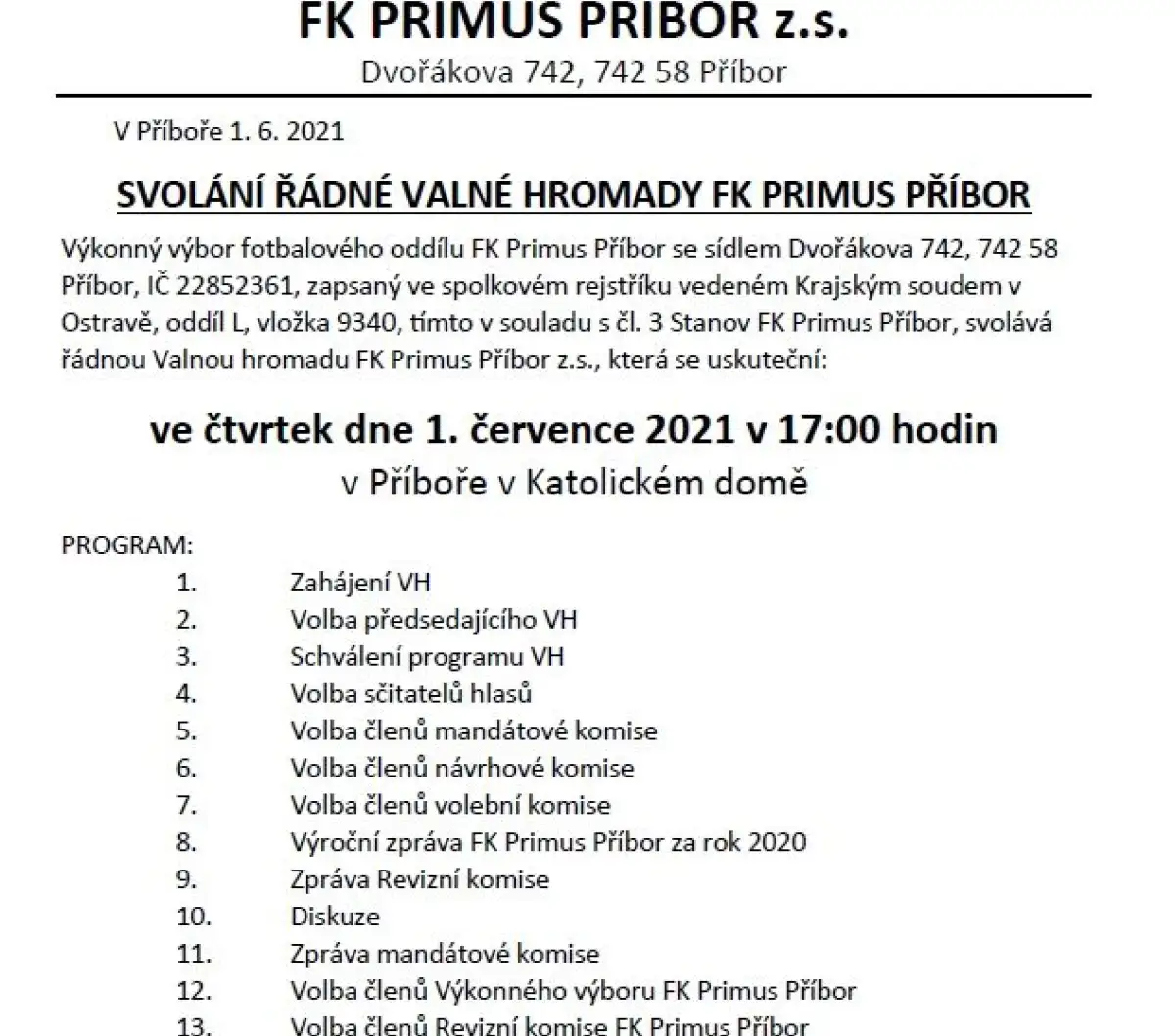 Valná hromada 2021