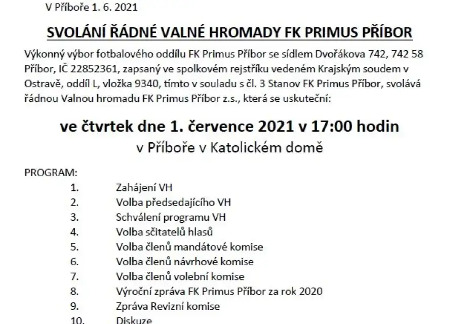 Valná hromada 2021